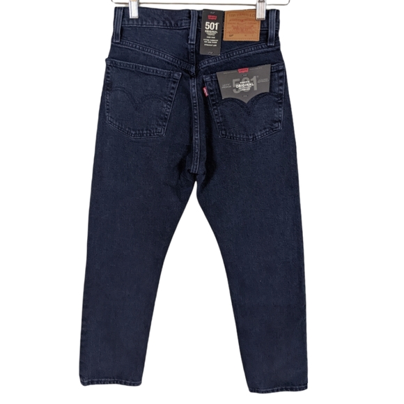 501 Navy Blue Dark Wash Straight Leg High Waist Jeans - Picture 2 of 9